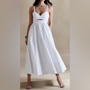 Banana Republic White Spaghetti-Strap Midi Dress with Waist Cutout